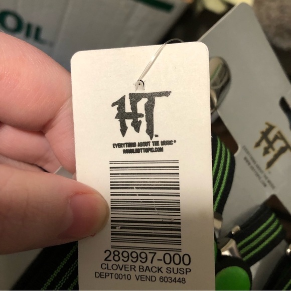 Hot Topic NEW neon Green mens suspenders st Patrick’s day 4 leaf clover - Picture 4 of 6